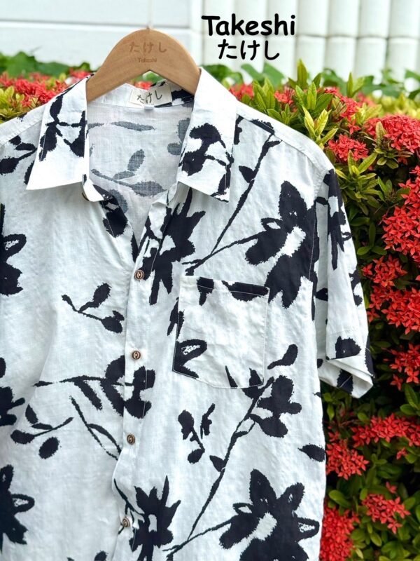 Camisa Hawaiana Black and White